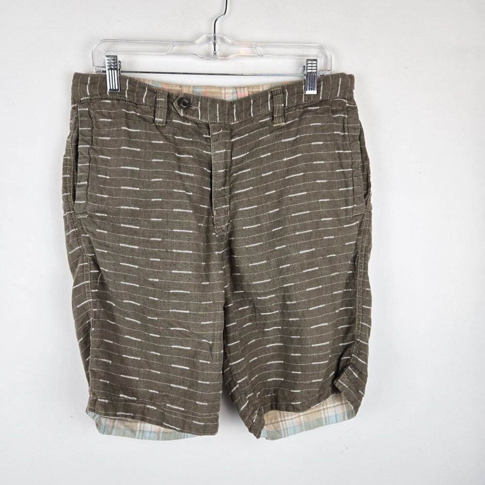 Tommy Bahama Reversible Shorts Mens Size 32 Plaid Tan‎ Brown 9" inseam Preppy
